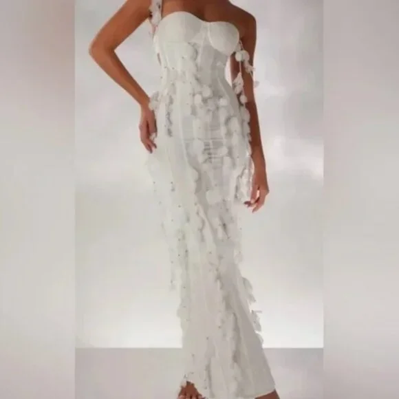 knee length dresses for ladies Wedtrend Women Ivory Prom Dress A-Line Spaghetti Straps Corset Long Flower Wedding Dress with Slit, Ivory Flower / US6 main image 1